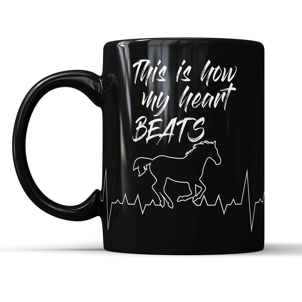 Horse Heartbeat Black Mug: Gift for Horse Lover