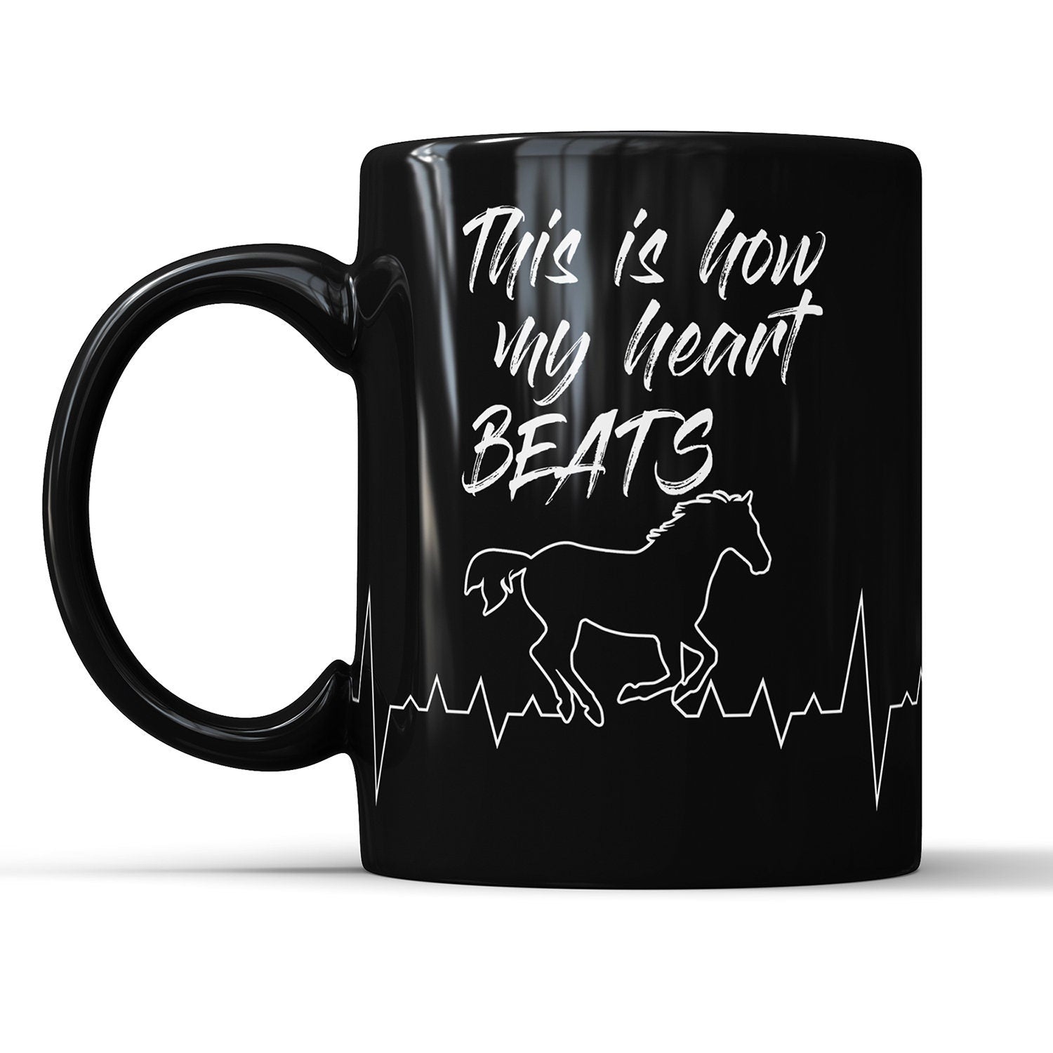 Horse Heartbeat Black Mug: Gift for Horse Lover