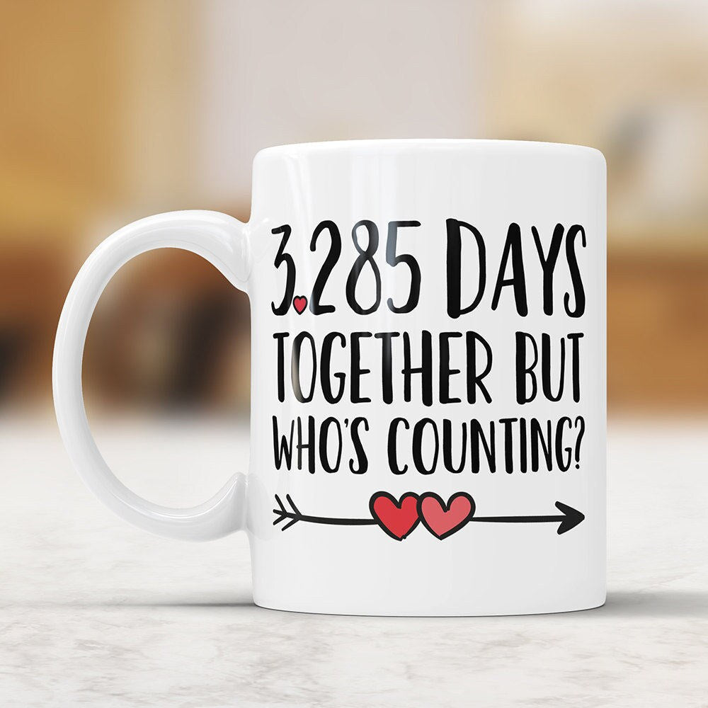 9th Anniversary Coffee Mug - 3285 Days Together But Who's Counting Funny Wedding Anniversary Gift, Nine year Anniversary, Jubilee Gift Cup