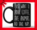 Funny Veterinarian Coffee Mug: Save Animals, Take Naps - Black Ceramic