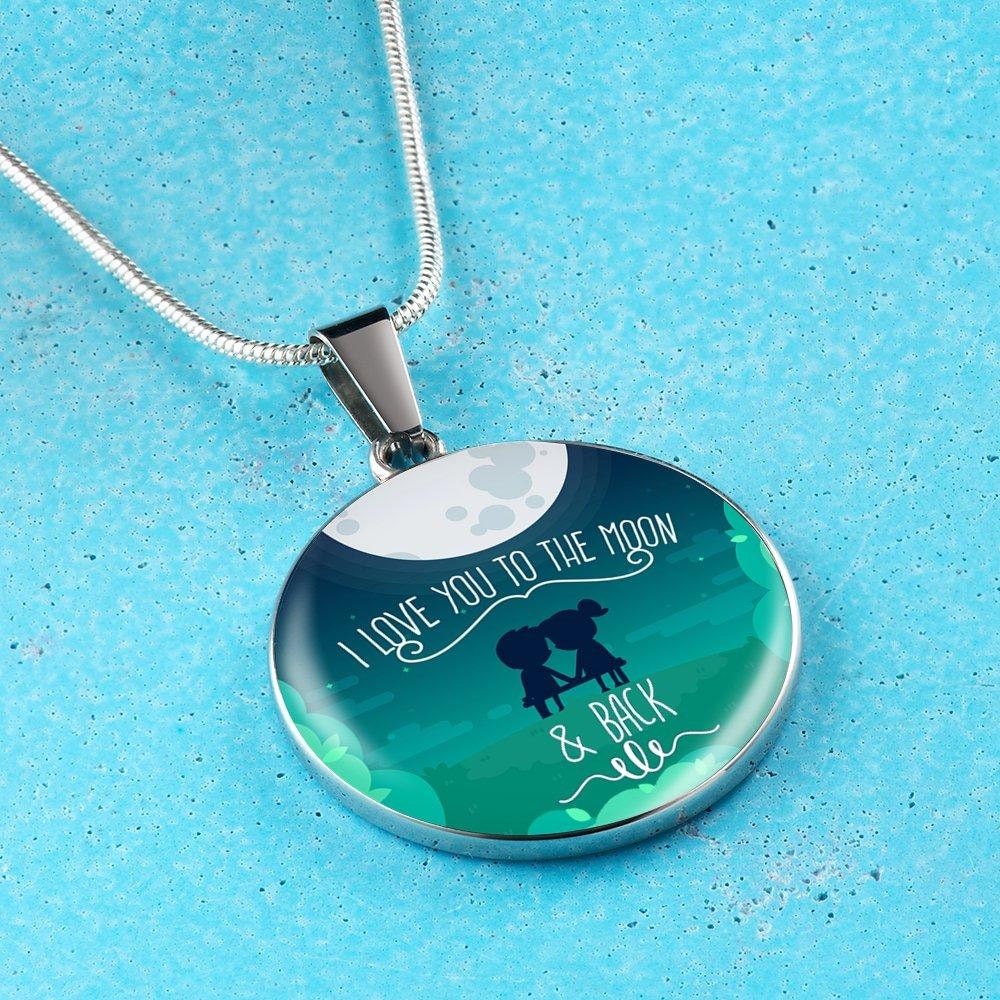 I Love You To The Moon And Back Necklace: Surgical Steel Pendant, Wife Gift