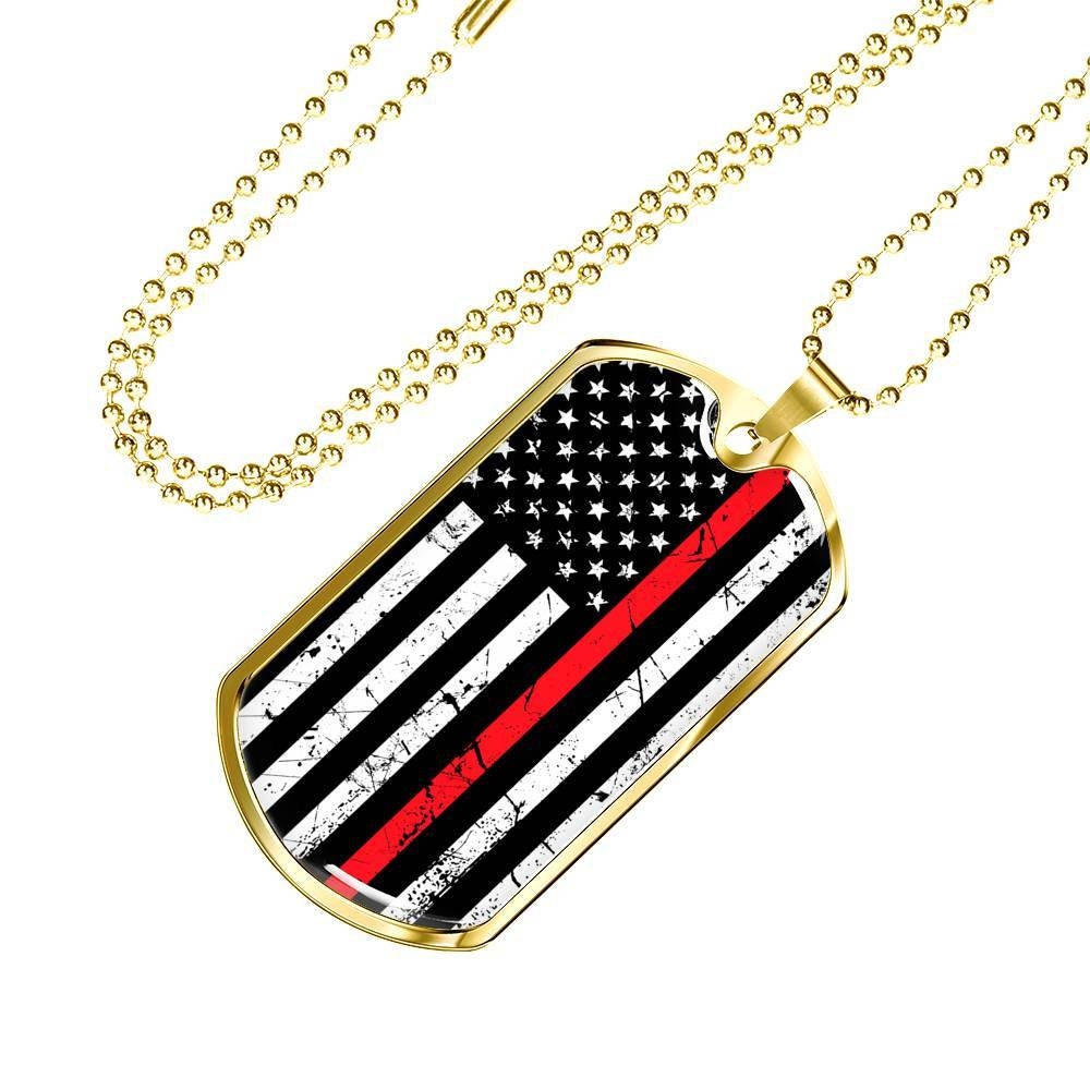 Thin Red Line Dog Tag Necklace: Firefighter Hero Keepsake